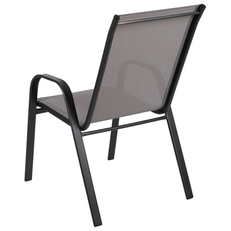 Flash Furniture Brazos Series Gray Outdoor Stack Chair with Metal Frame