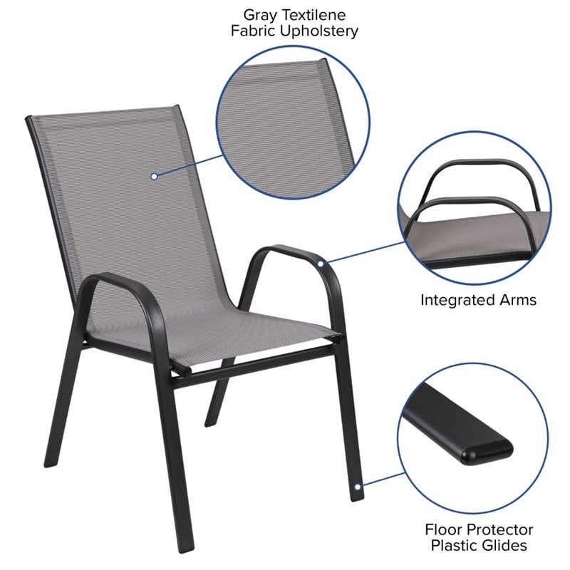 Flash Furniture Brazos Series Gray Outdoor Stack Chair with Metal Frame