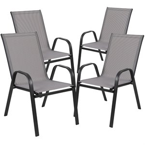 Flash Furniture Brazos Series Gray Outdoor Stack Chair with Metal Frame
