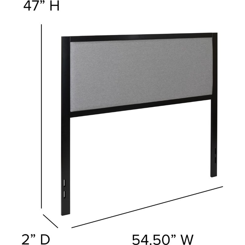 Flash Furniture Fabric Upholstered Full Metal Panel Headboard in Light Gray