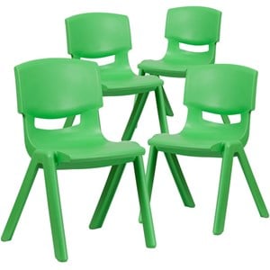 Flash Furniture 15.5&quot Plastic Stackable School Chair in Green (Set of 4)
