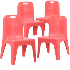 Flash Furniture 11&quot Plastic Stackable Handle School Chair in Red (Set of 4)