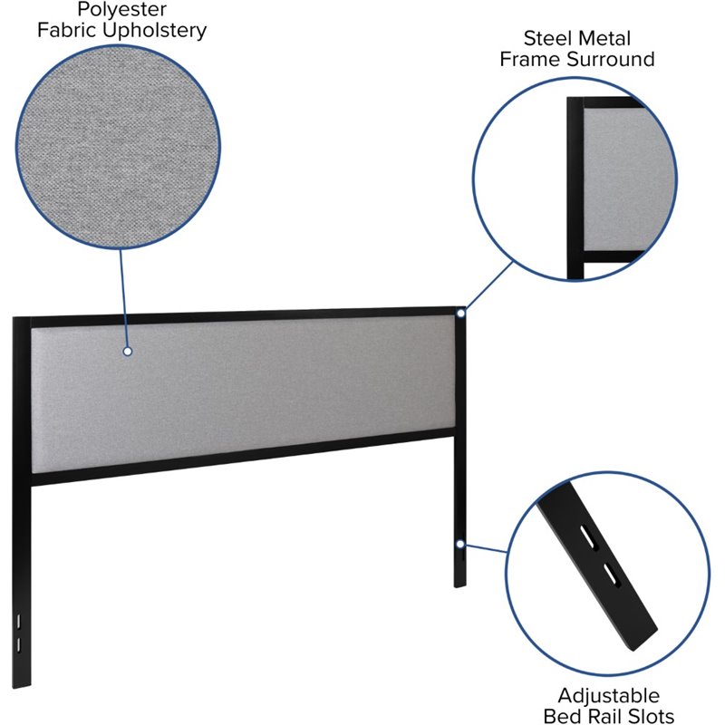 Flash Furniture Fabric Upholstered King Metal Panel Headboard in Light Gray