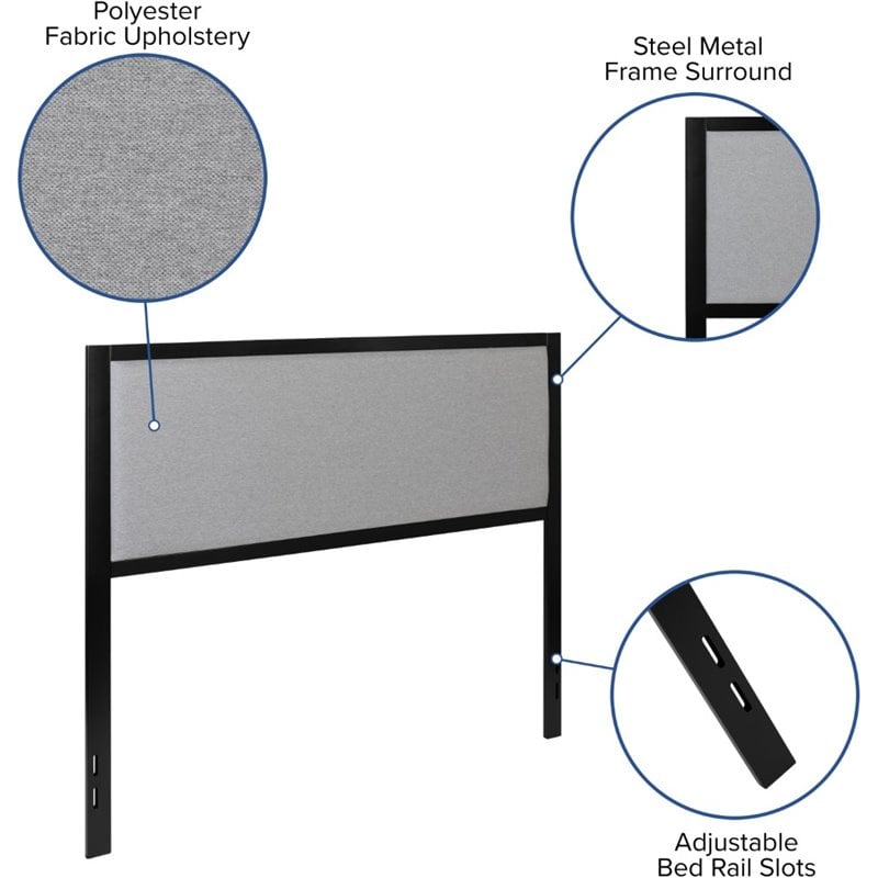 Flash Furniture Fabric Upholstered Queen Metal Panel Headboard in Light Gray