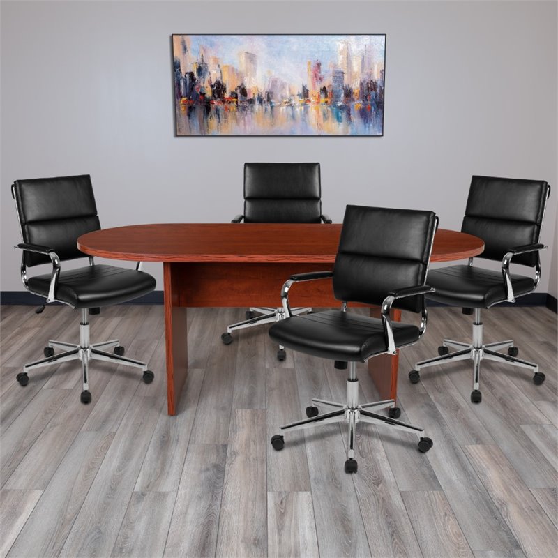 Flash Furniture 5 Piece Wooden Oval Conference Table Set in Cherry and Black