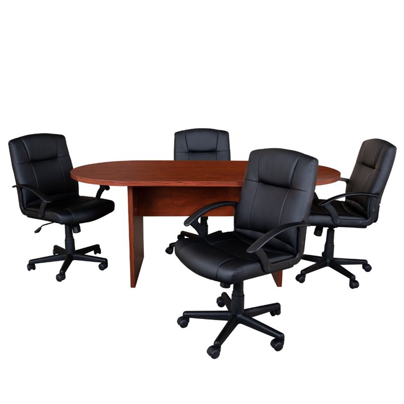 Flash Furniture 5 Piece Wooden Oval Conference Table Set in Cherry and Black