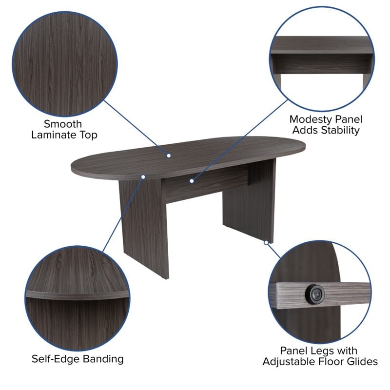 Flash Furniture 5 Piece Wooden Oval Conference Table Set in Gray and Black