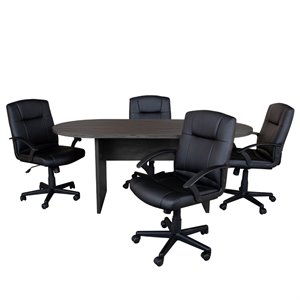 flash furniture 5 piece wooden oval conference table set with leather psdded office chairs