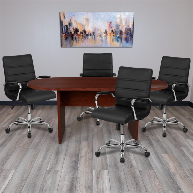Flash Furniture 5 Piece Wooden Oval Conference Table Set in Mahogany and Black
