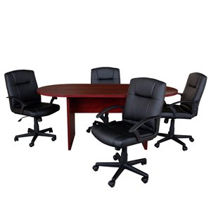 Flash Furniture 5 Piece Wooden Oval Conference Table Set in Mahogany and Black