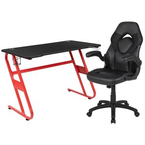 flash furniture 2 piece z-frame gaming desk set in red and black