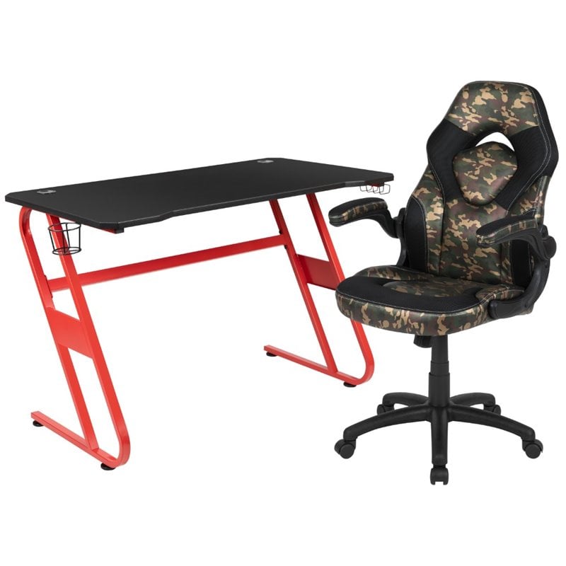 Flash Furniture 2 Piece Z-Frame Gaming Desk Set in Red and Camouflage