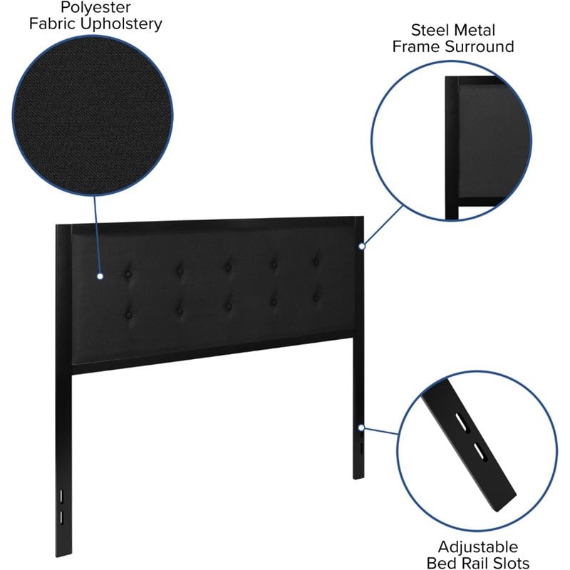 Flash Furniture Fabric Tufted Queen Metal Panel Headboard in Black