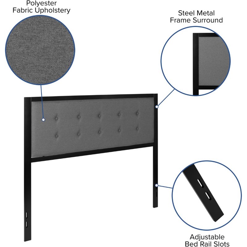 Flash Furniture Tufted Fabric and Metal Queen Panel Headboard in Dark Gray