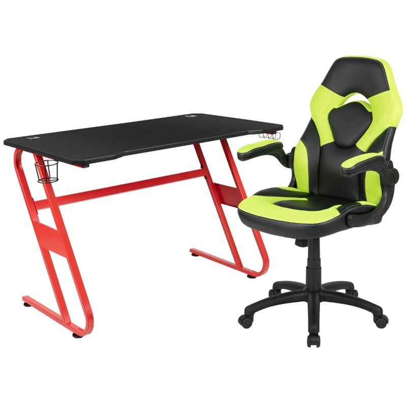 Flash Furniture 2 Piece Z-Frame Gaming Desk Set in Red and Green