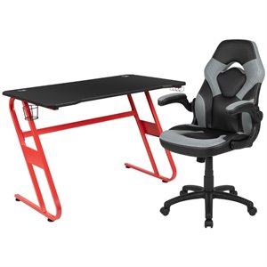 Flash Furniture 2 Piece Z-Frame Gaming Desk Set in Red and Gray