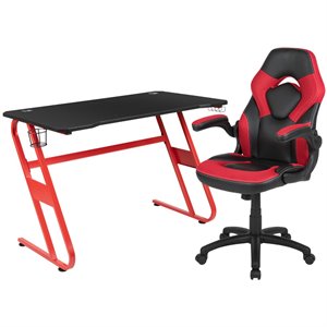 Flash Furniture 2 Piece Z-Frame Gaming Desk Set in Red and Black