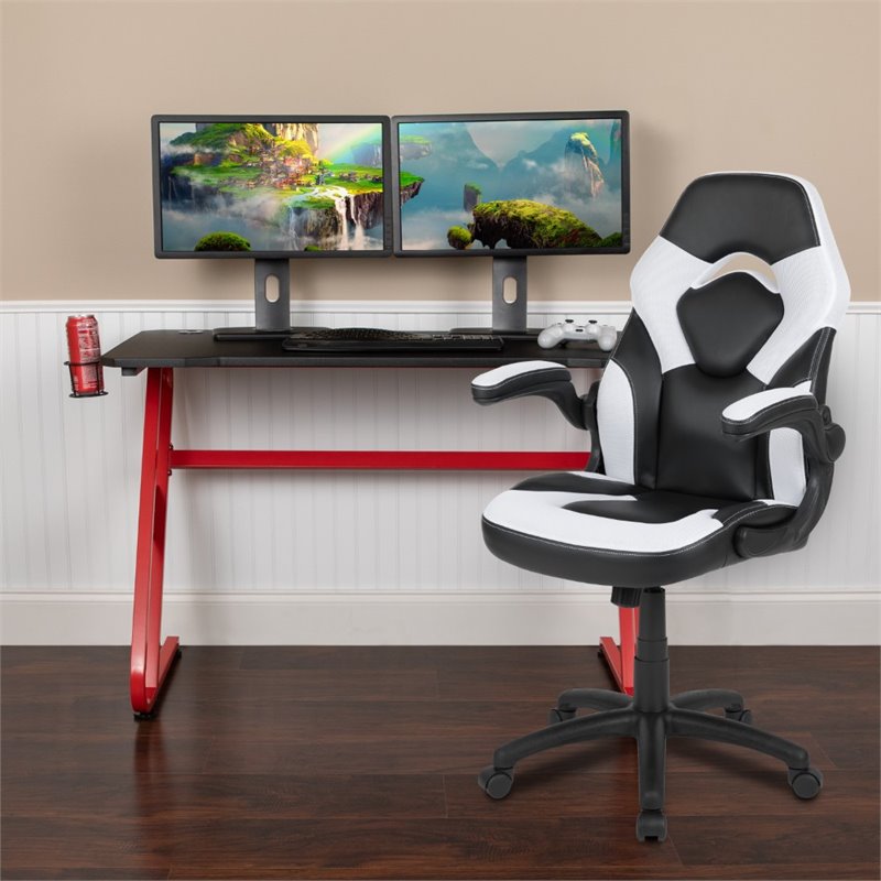 Flash Furniture 2 Piece Z-Frame Gaming Desk Set in Red and White
