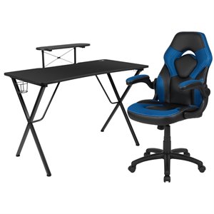 Flash Furniture 2 Piece Gaming Desk Set with Monitor Stand in Black and Blue