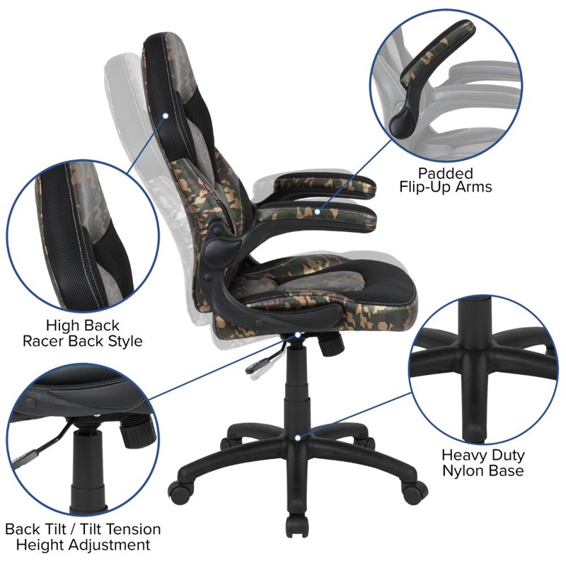 Flash Furniture 2 Piece Gaming Desk Set in Black and Camouflage