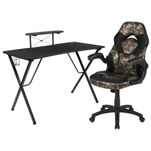 Flash Furniture 2 Piece Gaming Desk Set in Black and Camouflage