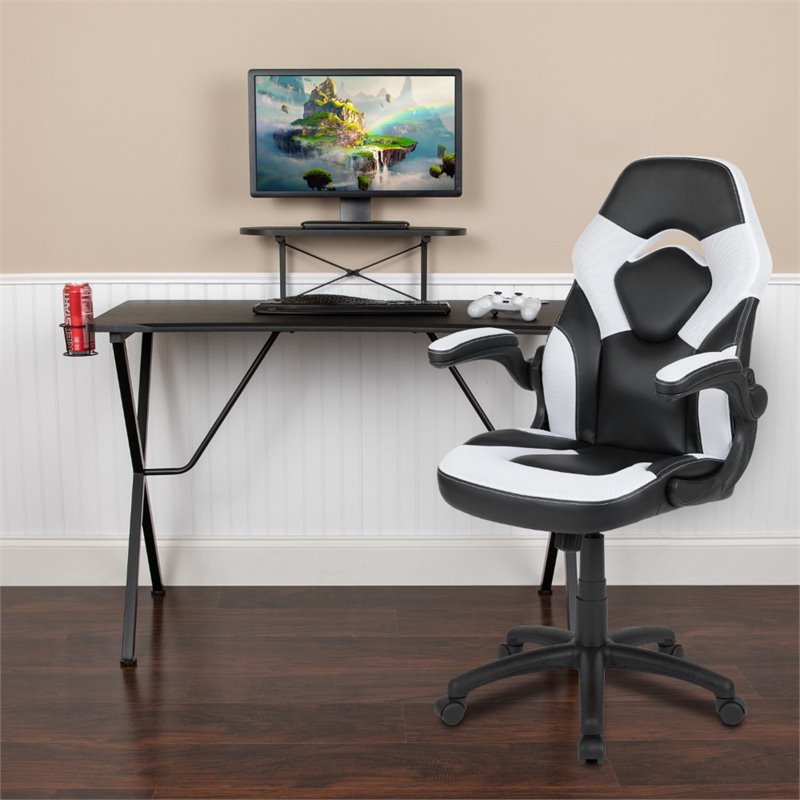Flash Furniture 2 Piece Gaming Desk Set with Monitor Stand in Black and White