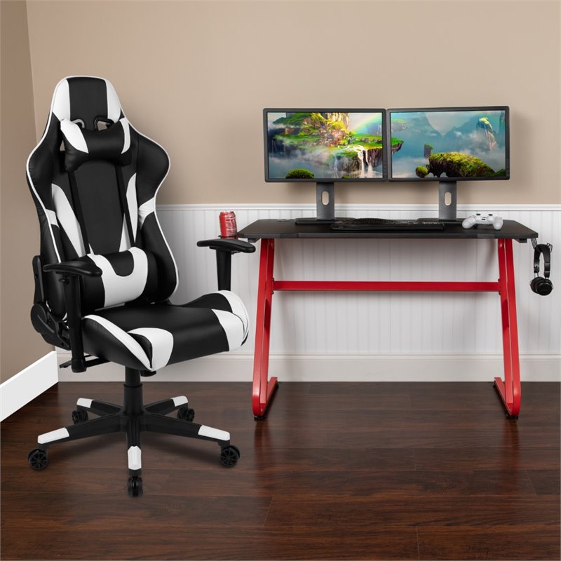 Flash Furniture Z-Frame Gaming Desk and Reclining Swivel Chair in Red and Black