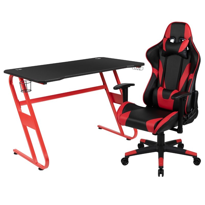 Flash Furniture Z-Frame Gaming Desk and Reclining Swivel Chair in Red