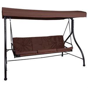 Flash Furniture 3 Seat Patio Convertible Patio Swing and Hammock in Brown