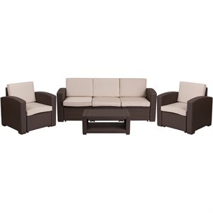 flash furniture 4 piece faux rattan patio sofa set in chocolate brown