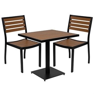 Flash Furniture 3 Piece Aluminum Patio Dining Set in Faux Teak