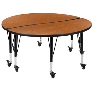 Flash Furniture 2 Piece 48&quot Round Wood Mobile Adjustable Activity Table in Oak