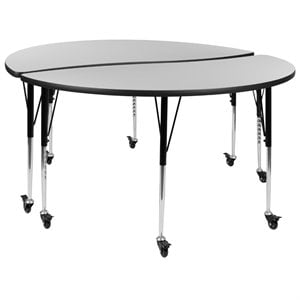 Flash Furniture 2 Piece 60&quot Oval Wood Mobile Adjustable Activity Table in Gray