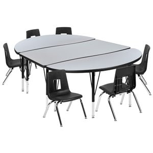 Flash Furniture 9 Piece 76&quot Oval Wave Wood Activity Table Set in Gray and Black