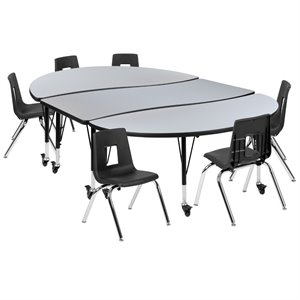 Flash Furniture 9 Piece 86&quot Oval Wave Wood Top Mobile Activity Table Set in Gray
