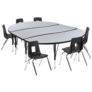 Flash Furniture 9 Piece 86&quot Oval Wave Wood Activity Table Set in Gray and Black