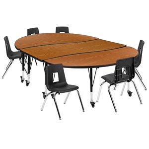 Flash Furniture 9 Piece 86&quot Oval Wave Mobile Activity Table Set in Oak and Black