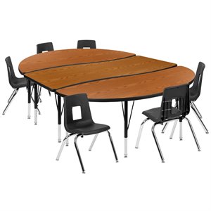 Flash Furniture 9 Piece 86&quot Oval Wave Wood Activity Table Set in Oak and Black