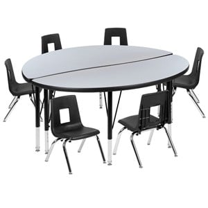 Flash Furniture 8 Piece 48&quot Circle Wave Wood Top Activity Table Set in Gray