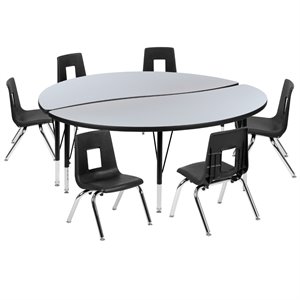 Flash Furniture 8 Piece 60&quot Circle Wave Wood Top Activity Table Set in Gray