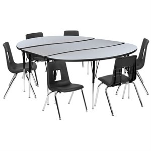 Flash Furniture 9 Piece 86&quot Oval Wave Wood Activity Table Set in Gray and Black