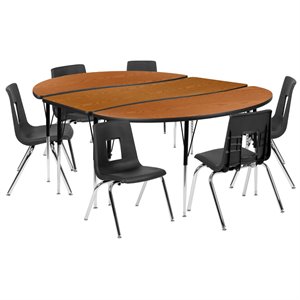 Flash Furniture 9 Piece 86&quot Oval Wave Wood Activity Table Set in Oak and Black