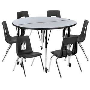 Flash Furniture 8 Piece 48&quot Circle Wave Wood Mobile Activity Table Set in Gray