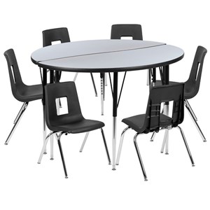 Flash Furniture 8 Piece 48&quot Circle Wave Wood Top Activity Table Set in Gray