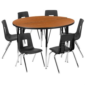 Flash Furniture 8 Piece 48&quot Circle Wave Wood Top Activity Table Set in Oak