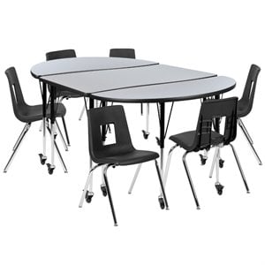 Flash Furniture 9 Piece 76&quot Oval Wave Wood Top Mobile Activity Table Set in Gray