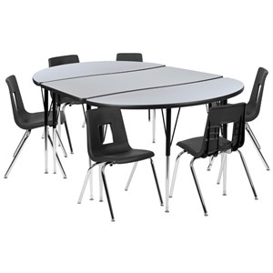 Flash Furniture 9 Piece 76&quot Oval Wave Wood Activity Table Set in Gray and Black