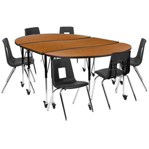 Flash Furniture 9 Piece 86&quot Oval Wave Mobile Activity Table Set in Oak and Black
