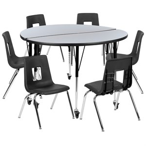 Flash Furniture 8 Piece 48&quot Circle Wave Wood Mobile Activity Table Set in Gray