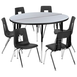 Flash Furniture 8 Piece 48&quot Circle Wave Wood Top Activity Table Set in Gray